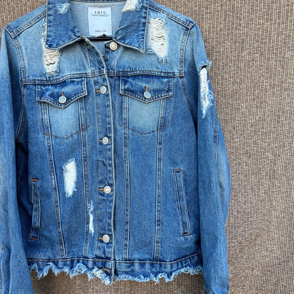Iris Basic & Contemporary Blue Distressed Denim J… - image 8